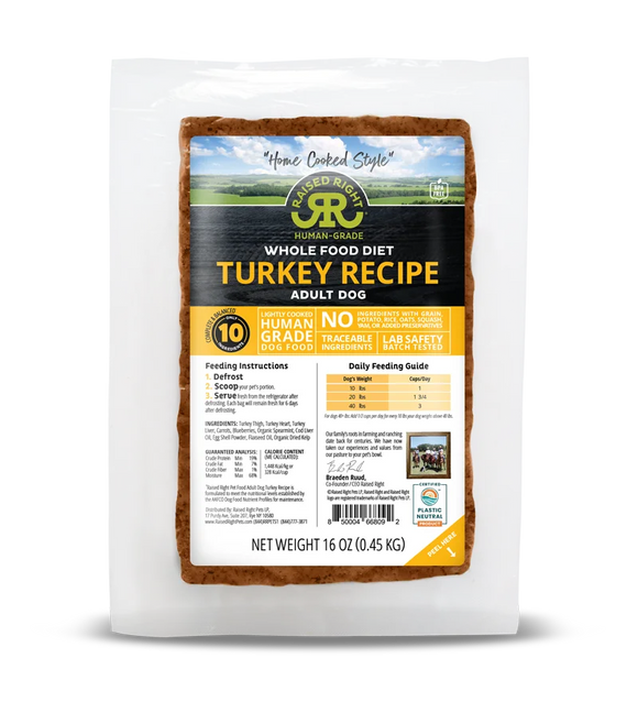 Raised Right Original Turkey Adult Dog Recipe (1 lb)