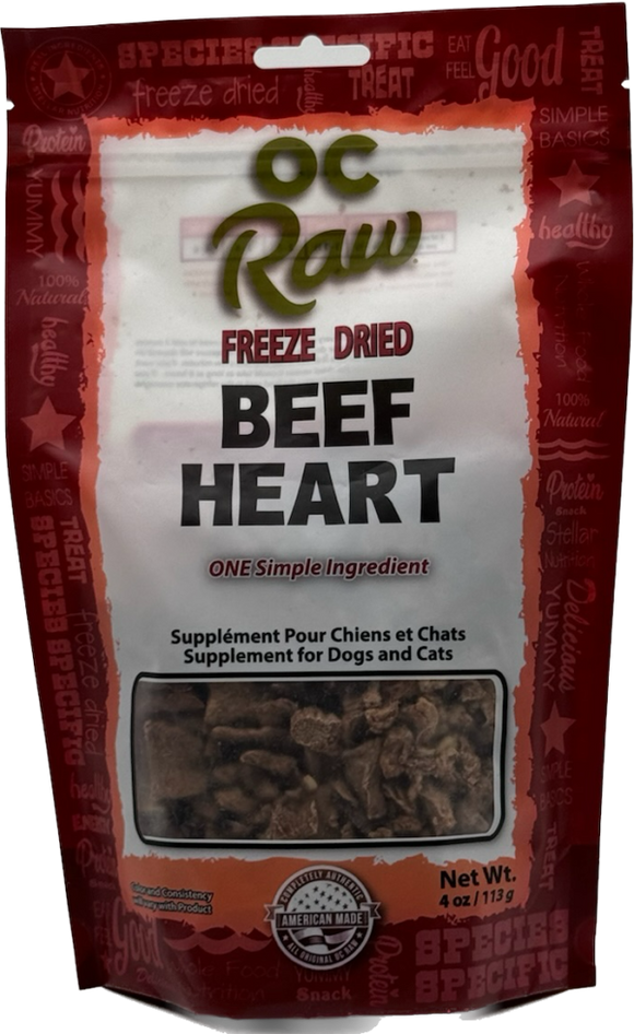 OC Raw Freeze Dried Beef Hearts (4 oz)