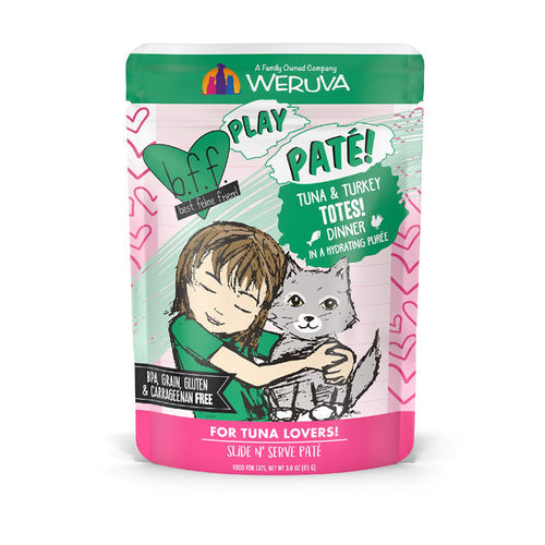Weruva B.F.F. PLAY PATÉ! Turkey & Tuna Totes! Dinner in a Hydrating Purée Cat Food