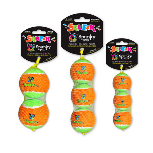 Spunky Pup Squeaky Tennis Balls Dog Toy
