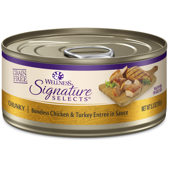 Wellness Signature Selects Grain Free Natural Chunky White Meat Chicken and Turkey Entree in Sauce Wet Canned Cat Food