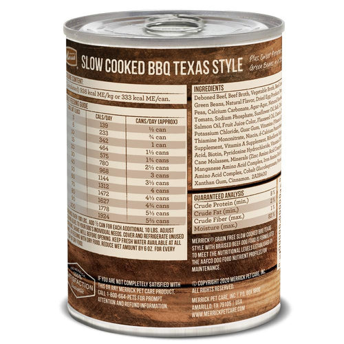 Merrick Grain Free Slow Cooked BBQ Texas Style Beef Recipe Canned Dog Food