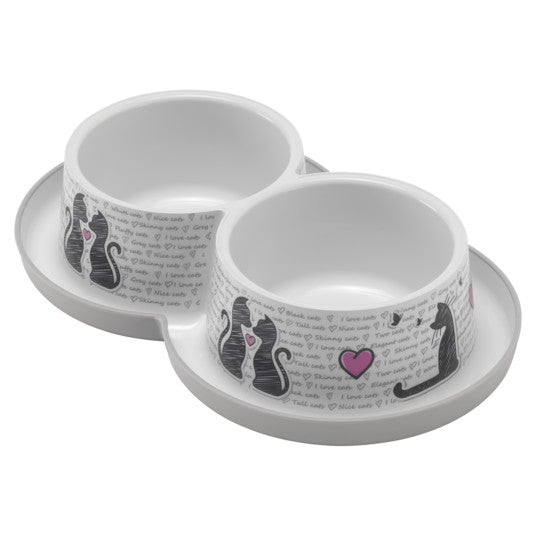 Moderna Double Trendy Dinner Small Cats in Love Bowls