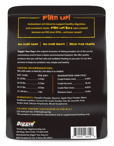 Diggin Your Dog Firm Up! Pumpkin Bars (2.1 oz Single)