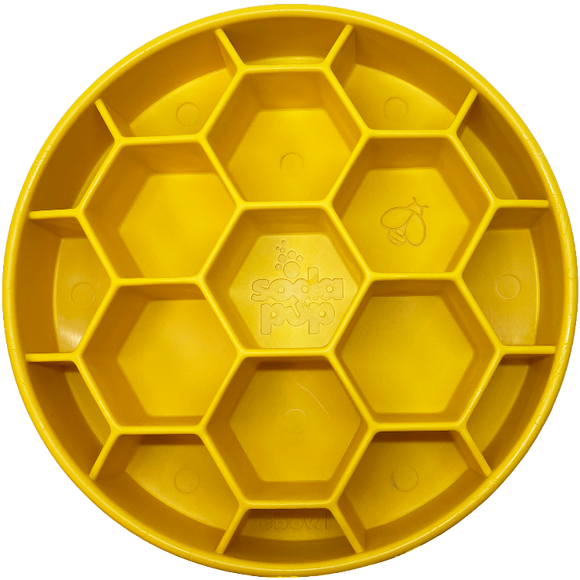 SodaPup Honeycomb Design eBowl Enrichment Slow Feeder Bowl for Dogs (8” wide X 8” tall X 2” thick, Yellow)